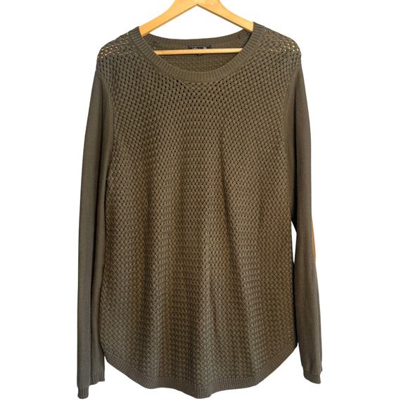 Lety & Me Olive Knit Sweater with Elbow Patches | Size XL | Cotton Blend - Picture 1 of 5